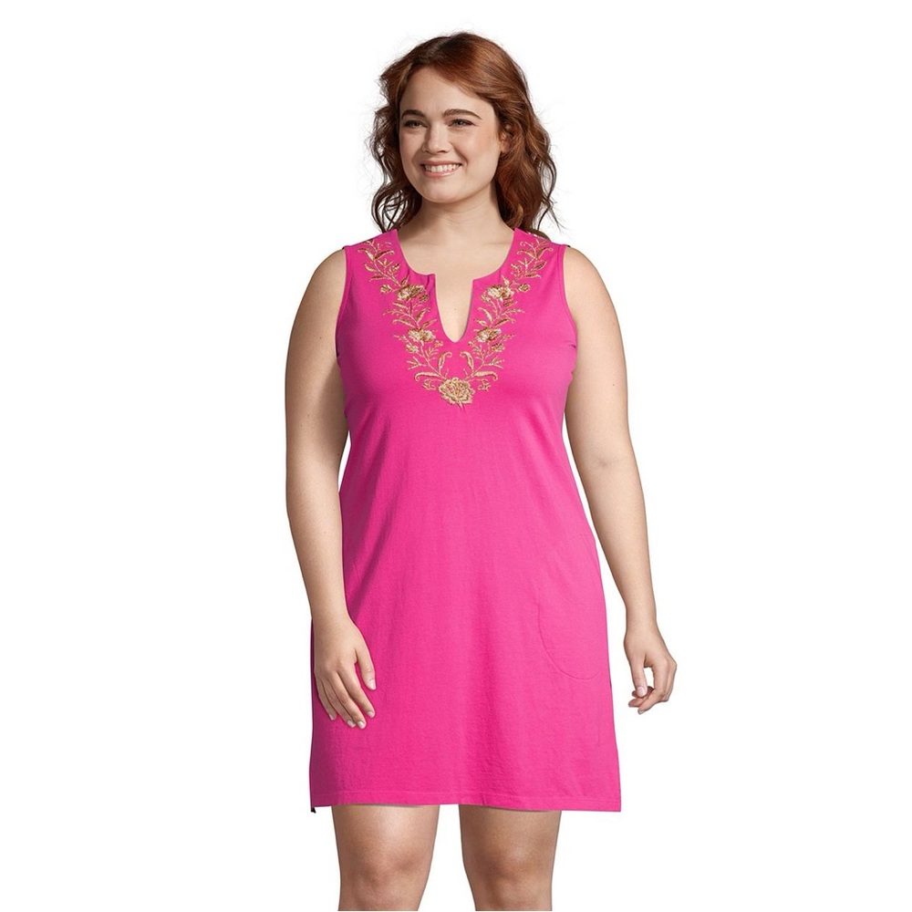 Lands End Pink Sleeveless Dress Embroidered - Cover Up Size Large - Picture 1 of 15